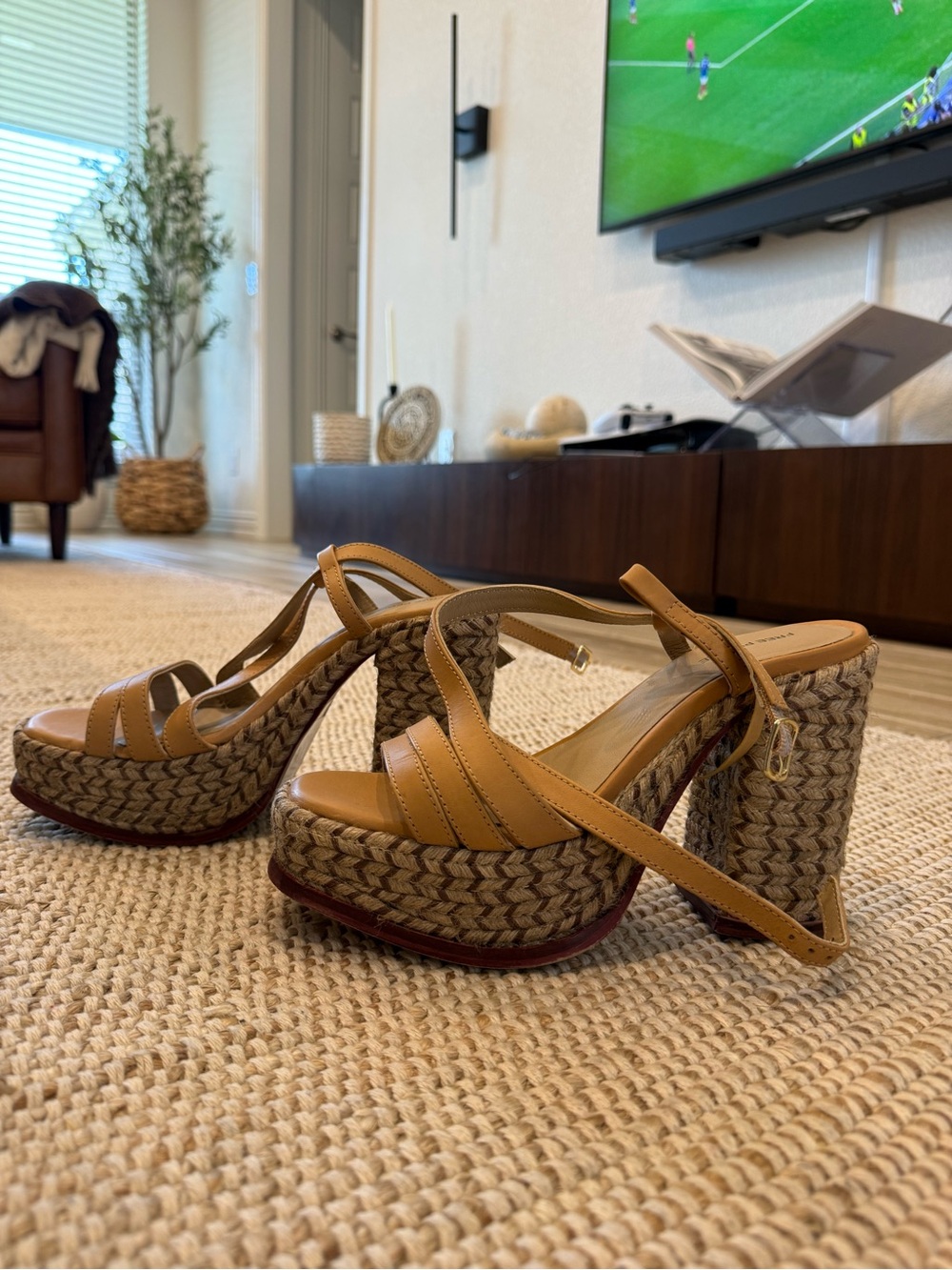 Free People Natural Tan Leather Lisbon Platform Espadrille Sandals